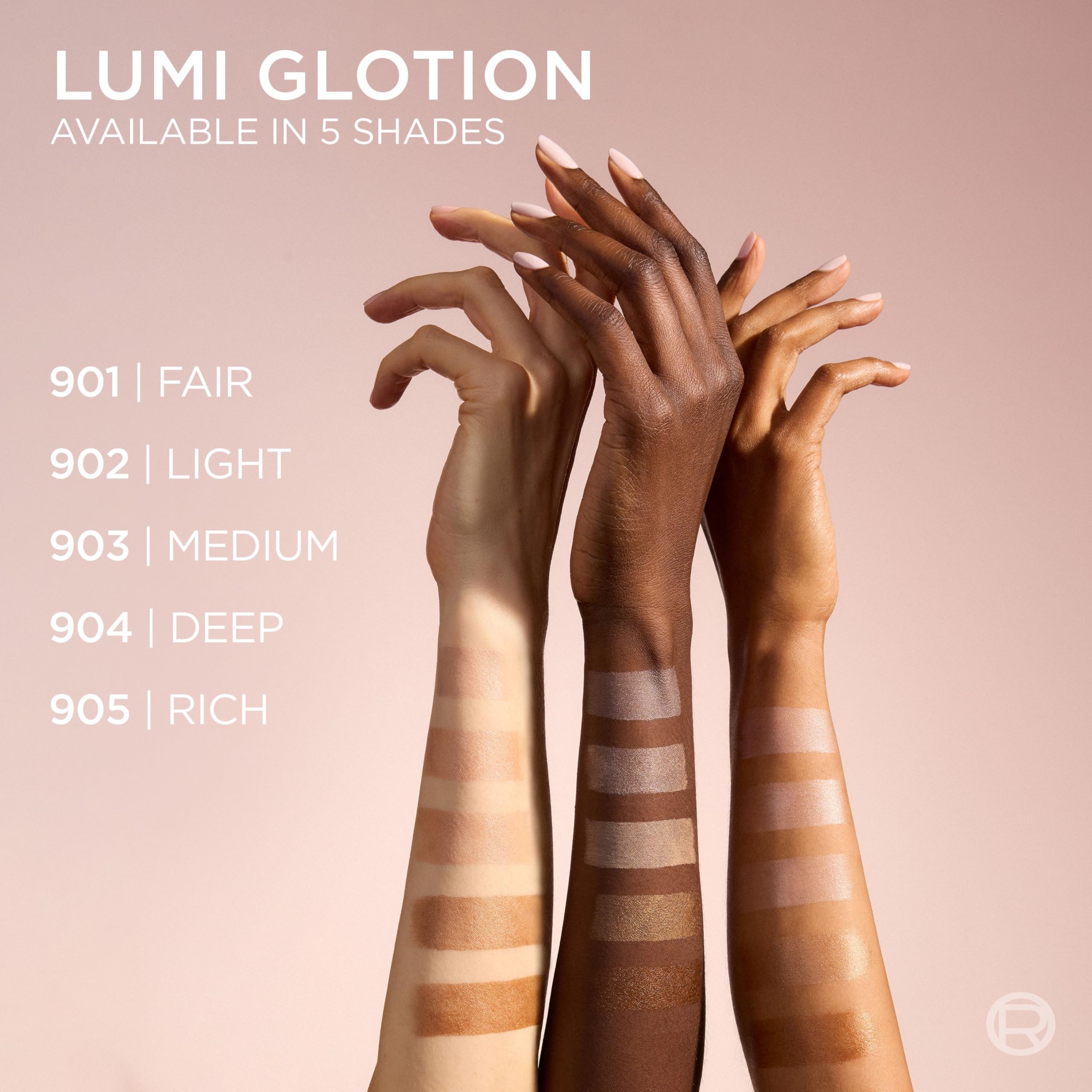 L’Oréal Paris Lumi Glotion échantillon couleur 901 clair sur peau, rendu naturel.