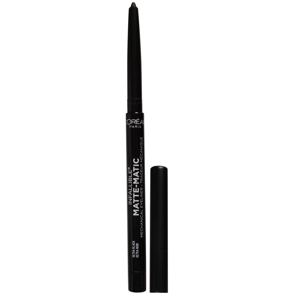 Crayon pour les yeux Matte-Matic de L’Oréal Paris, noir ultra mat, application facile et longue tenue.