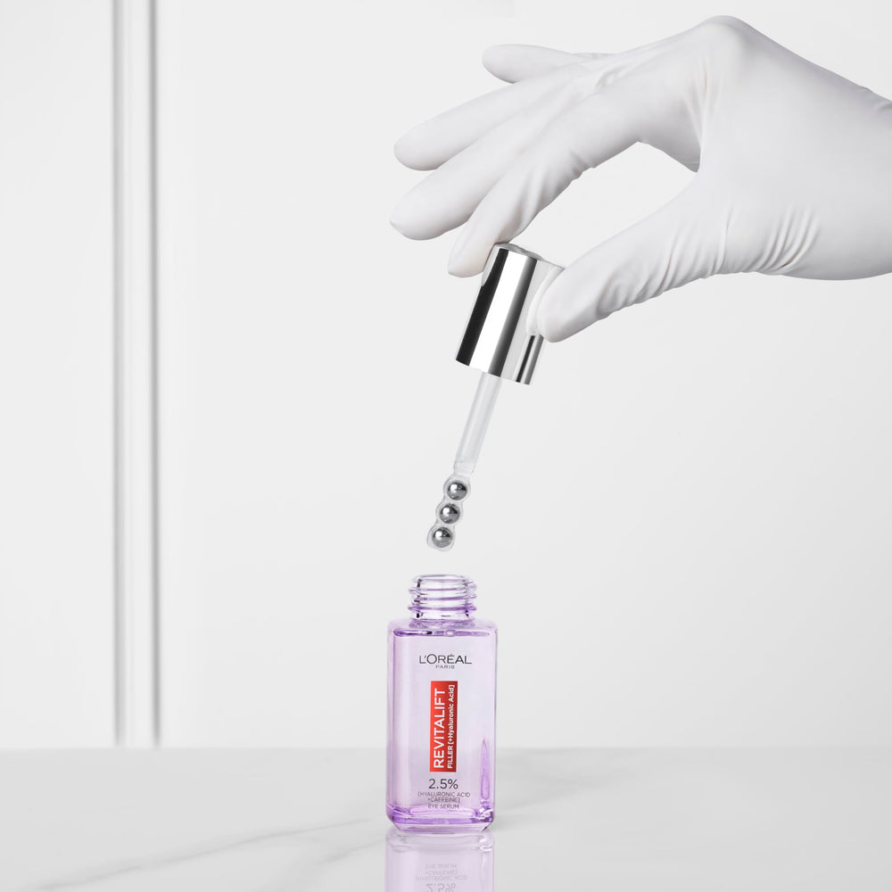 L'Oreal Paris Revitalift Filler Eye Serum, hyaluronique et caféine, regard plus vivant.