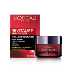 Crème Revitalift Triple Power de L’Oréal Paris emballée et prête à l’emploi, allure premium.