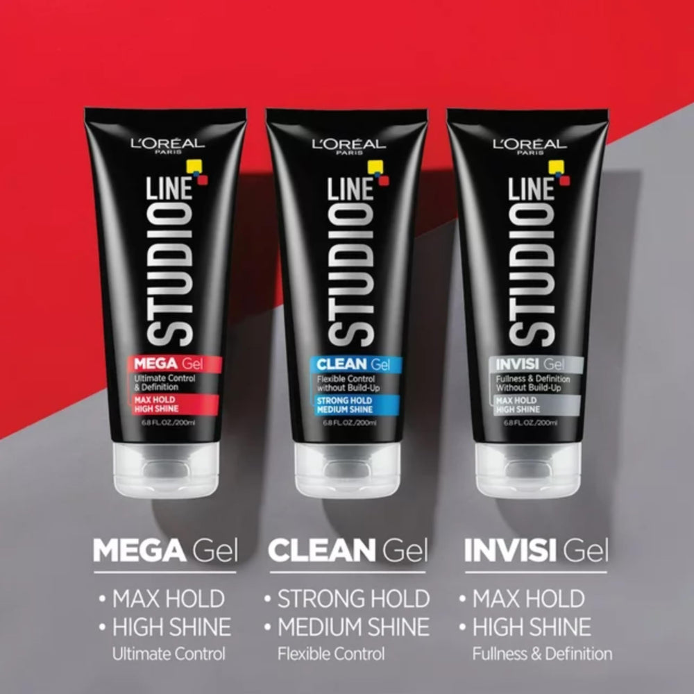 L’Oréal Paris Studio Line Gel clair démontrant la tenue durable de la coiffure.