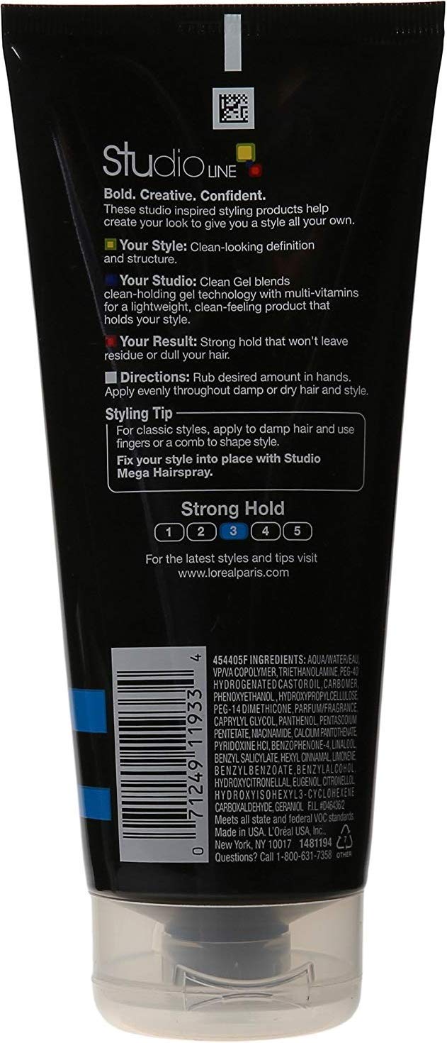 Bouteille gel coiffant fort Studio Line, application facile et brillance naturelle.