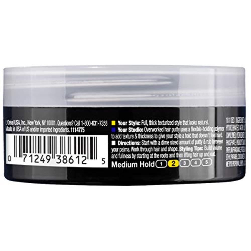 L'Oréal Paris Studio Line Pâte Coiffante, texture définie et aspect naturel possible.