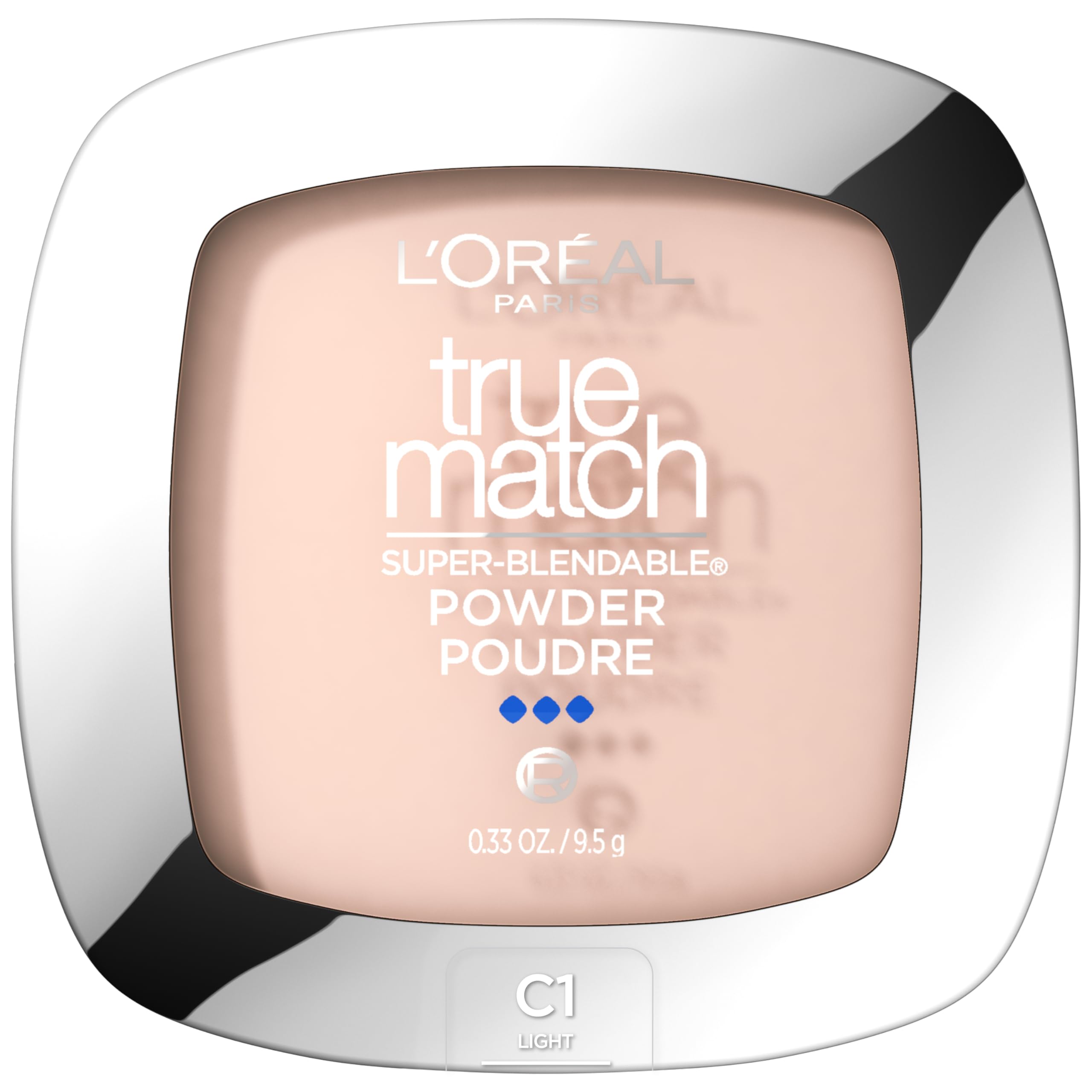 Poudre compacte L'Oréal Paris True Match teinte C1 Light, fini naturel et sans huile.
