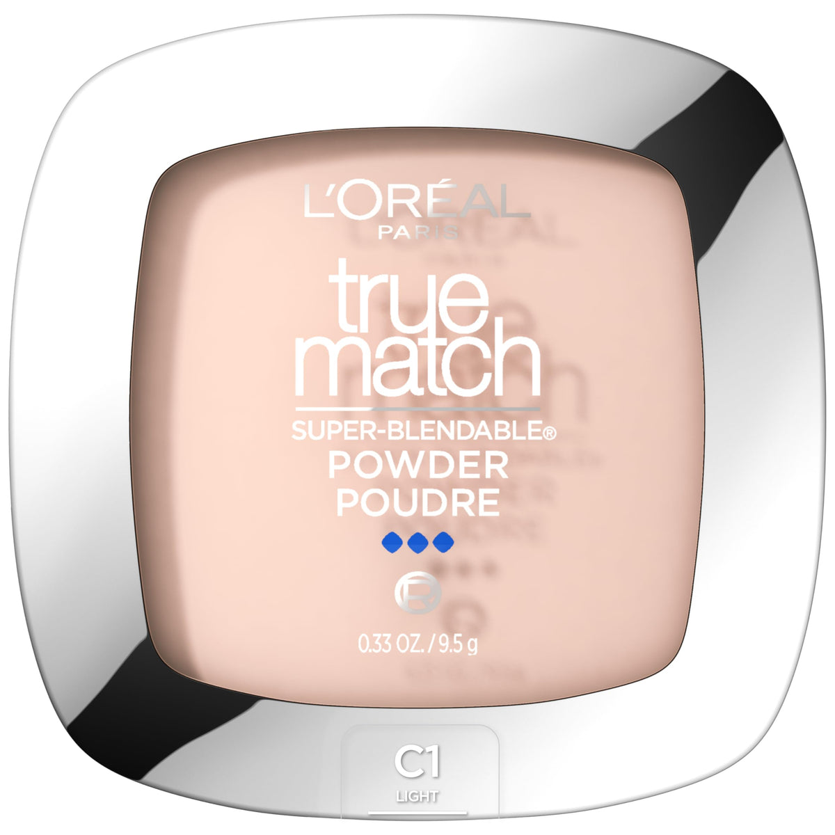 Poudre compacte L'Oréal Paris True Match teinte C1 Light, fini naturel et sans huile.