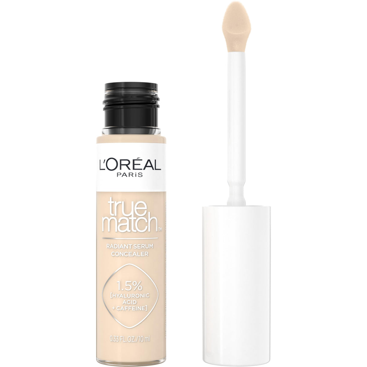 True Match Radiant Serum Concealer – bouteille et applicateur plat, couverture rapide sous les yeux