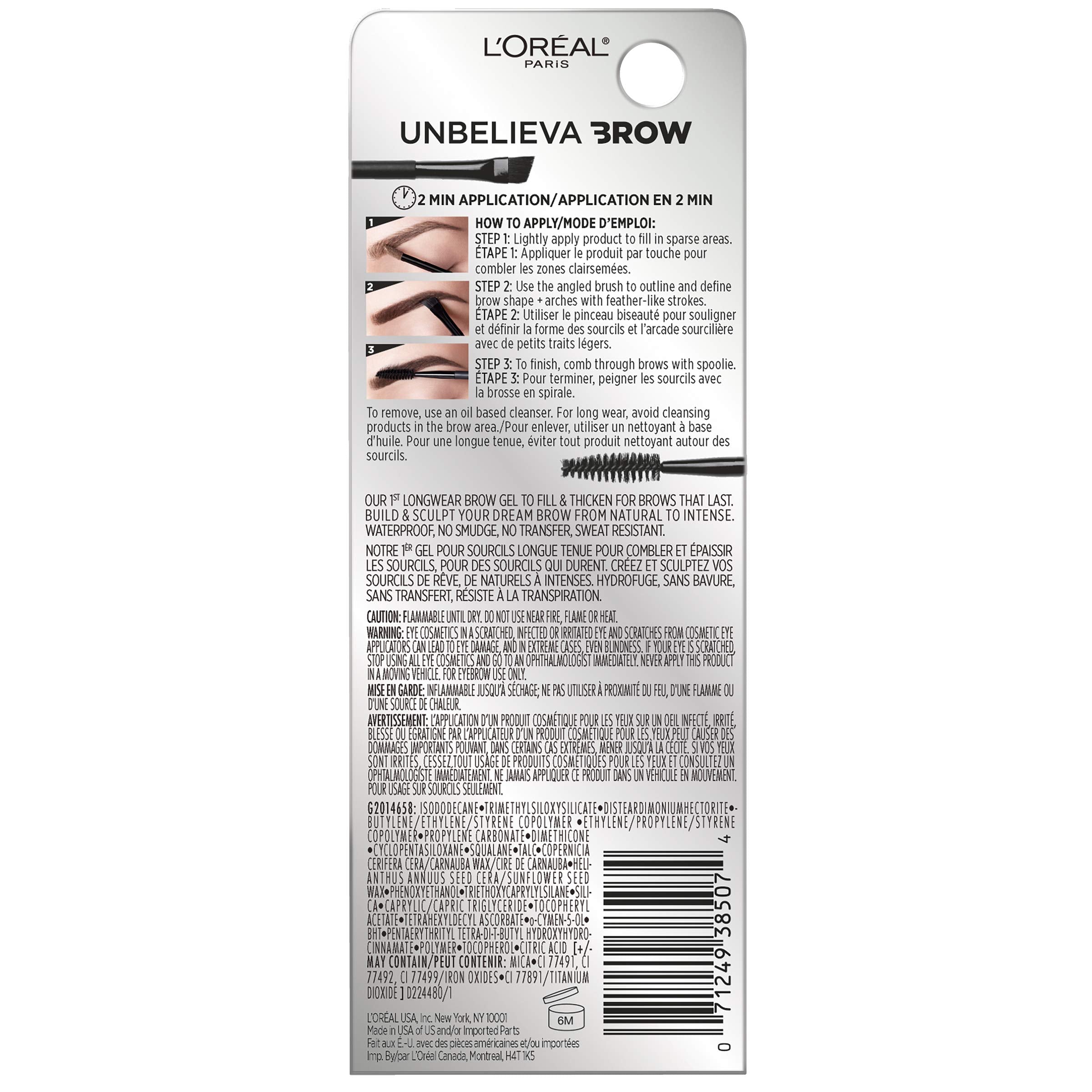 L’Oréal Paris Unbelieva-Brow, longue tenue jusqu’à 48 heures sans transfert.