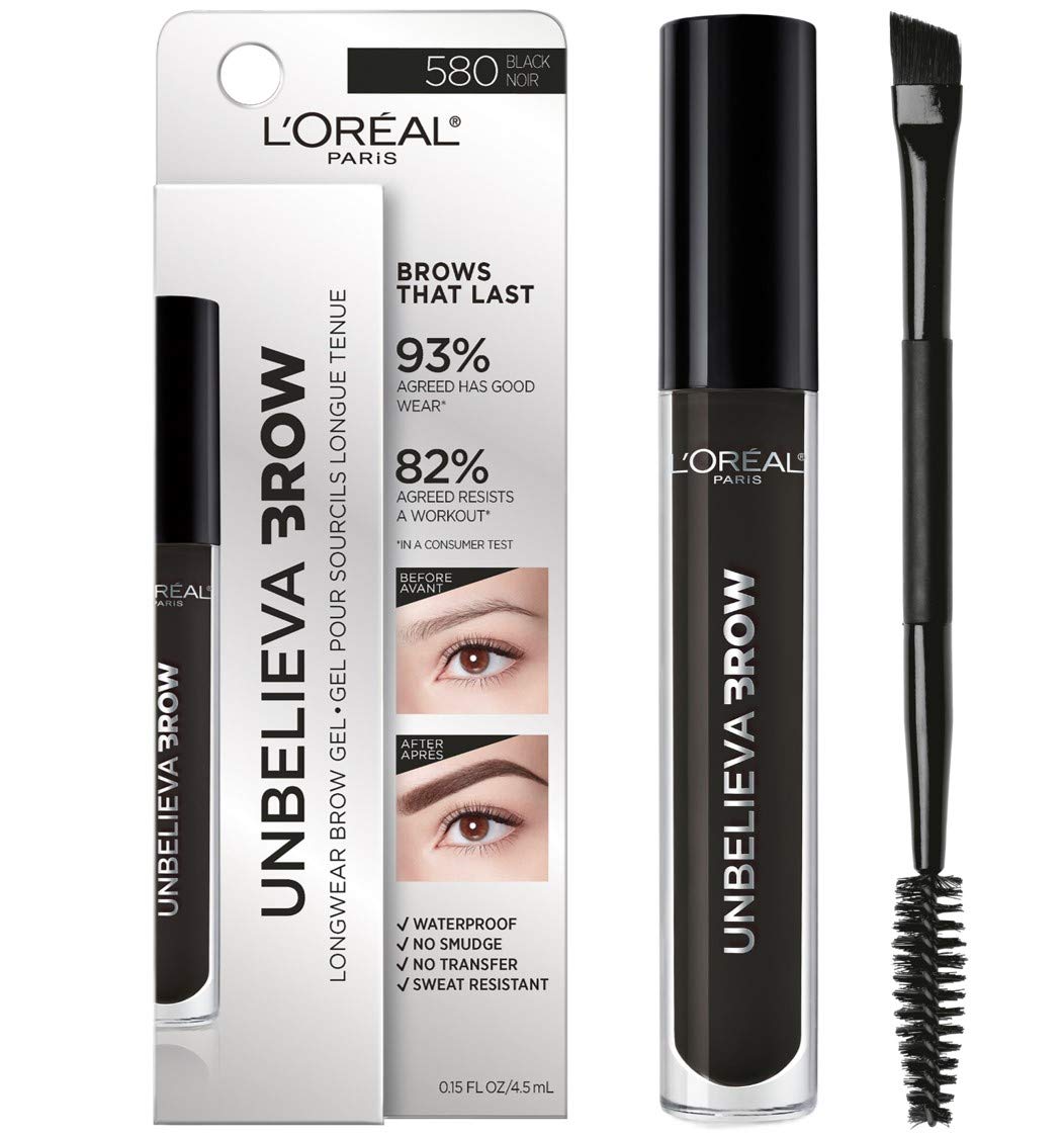 L’Oréal Paris Unbelieva-Brow gel-teinte noir, couleur durable sans bavure.