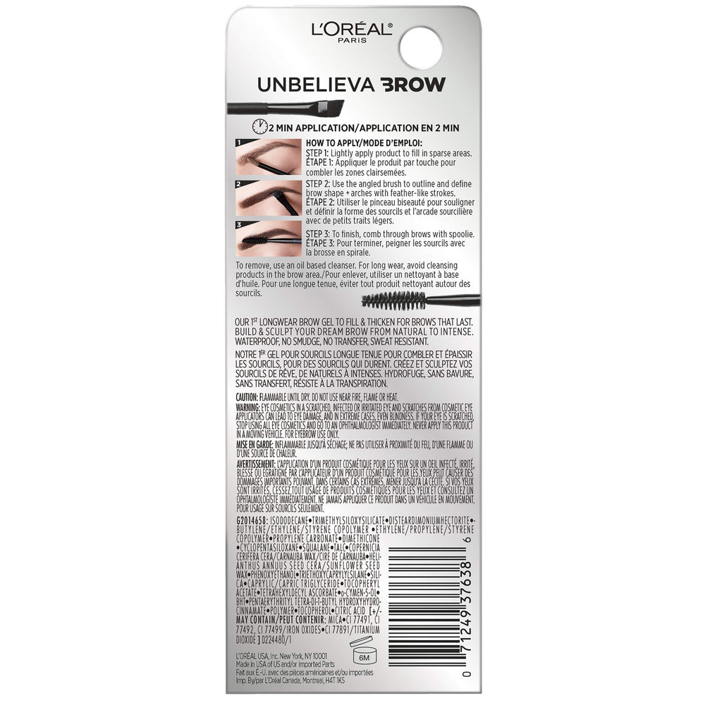 Gel imperméable Unbelieva-Brow scellant les pigments pour une couleur naturelle.