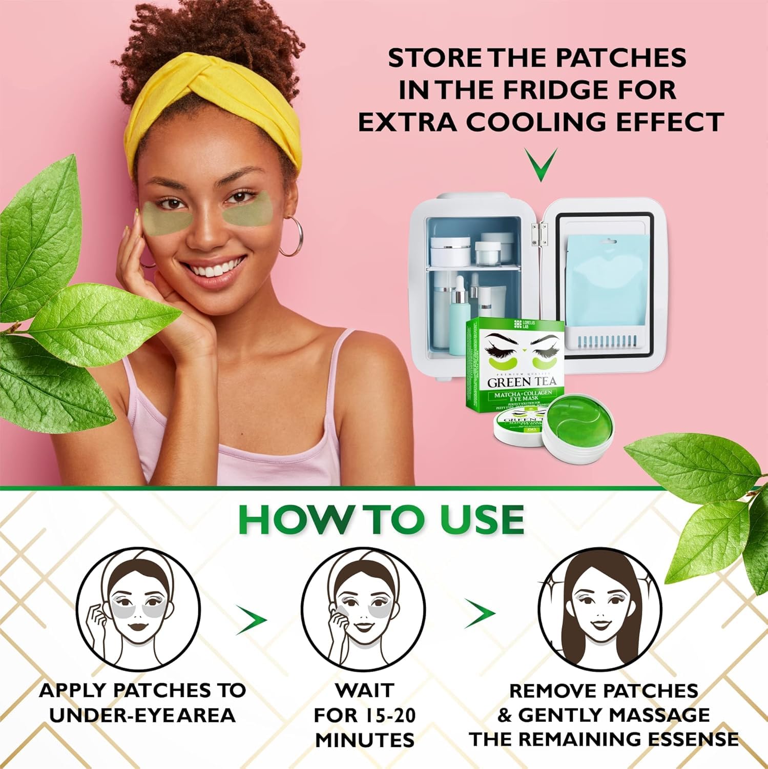 Lorelis Lab patchs yeux thé vert – convient à tous types de peau pour un soin quotidien