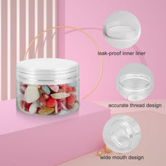 Pot Loretoy transparent avec bouchon vissé et joint en mousse pour éviter les fuites.