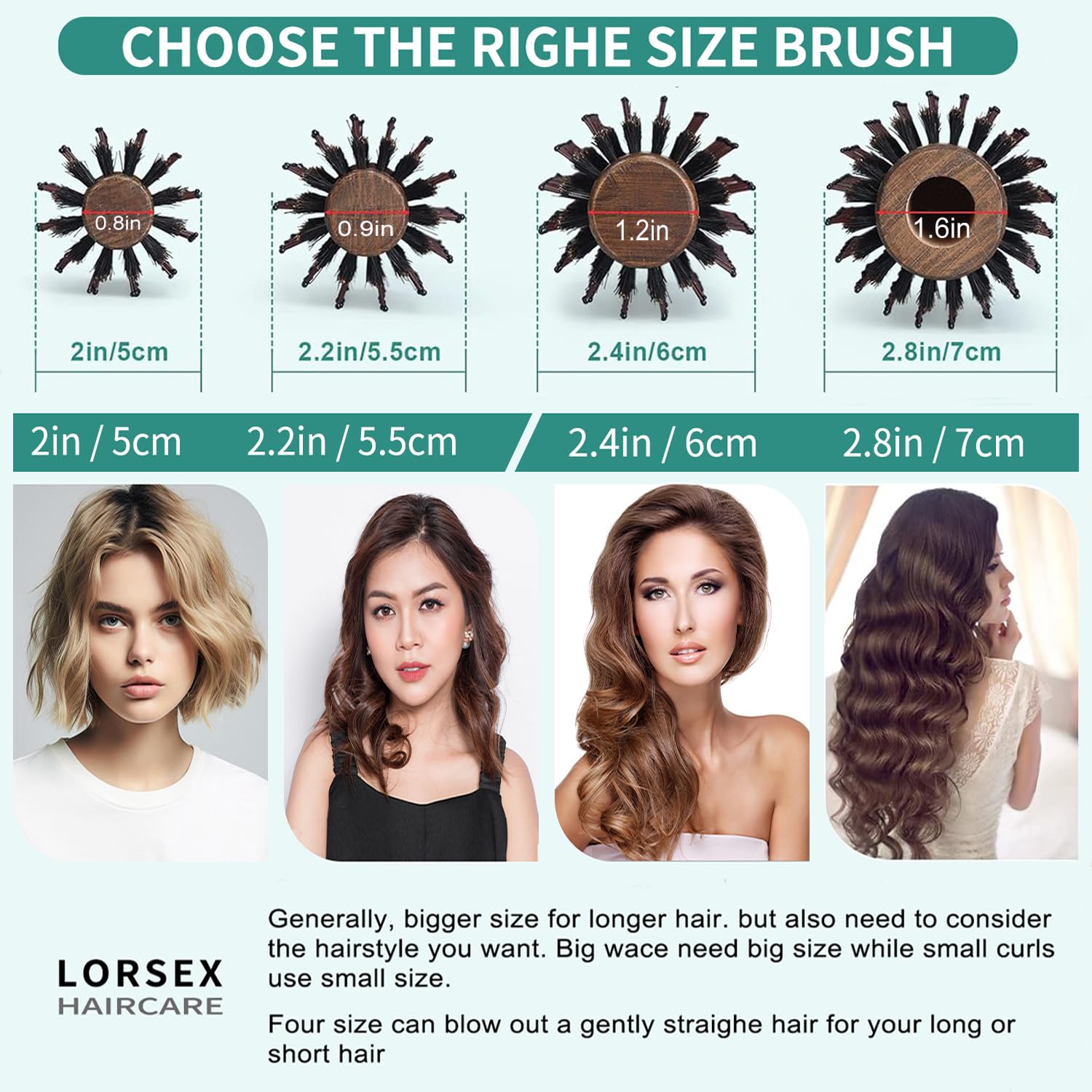 Brosse ronde LORSEX: poils de sanglier et nylon flexibles démêlent sans cassure