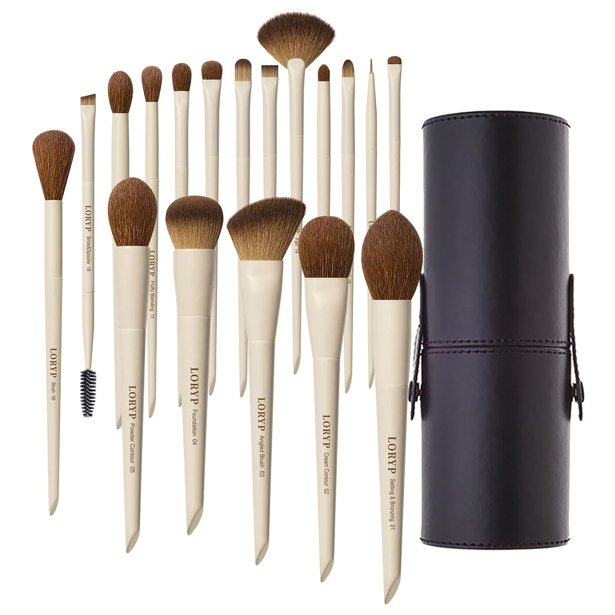 Ensemble LORYP 18 brosses maquillage avec étui voyage pratique pour routine nomade