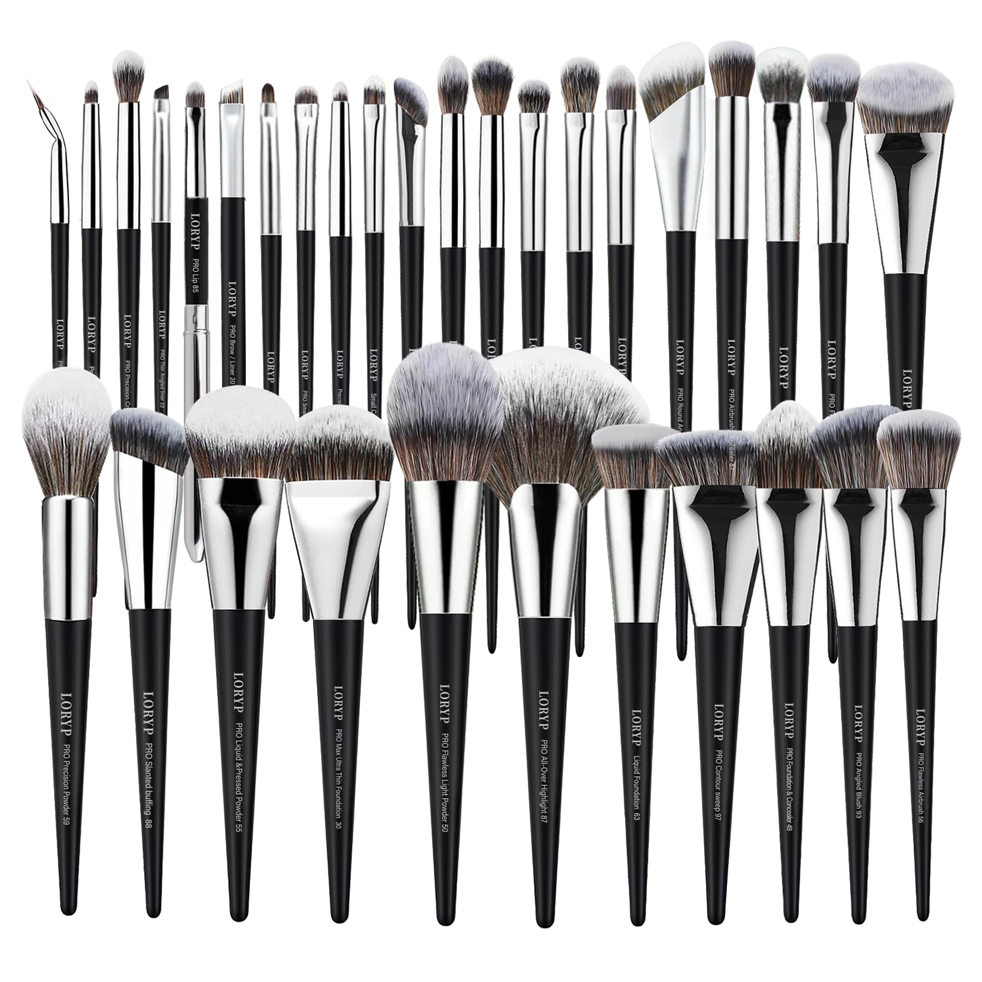 Ensemble de pinceaux LORYP 32 pièces, finition matte noire, polyvalence beauté