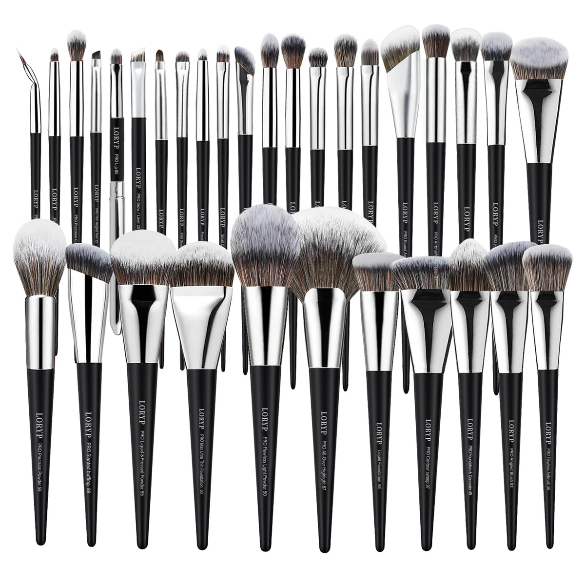Ensemble de pinceaux LORYP 32 pièces, finition matte noire, polyvalence beauté