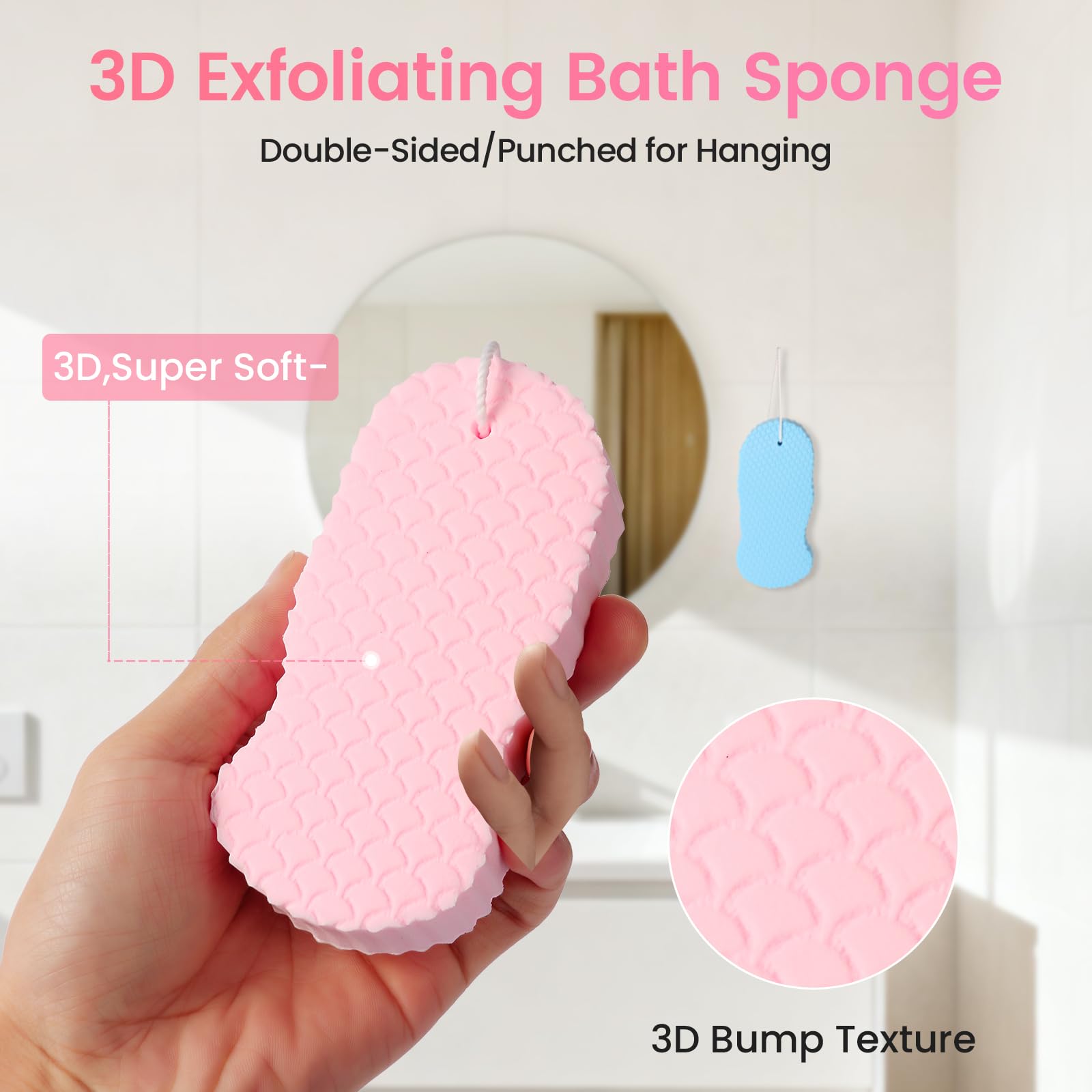 Losaria éponge bain: texture douce 3D et mousse généreuse pour le lavage.
