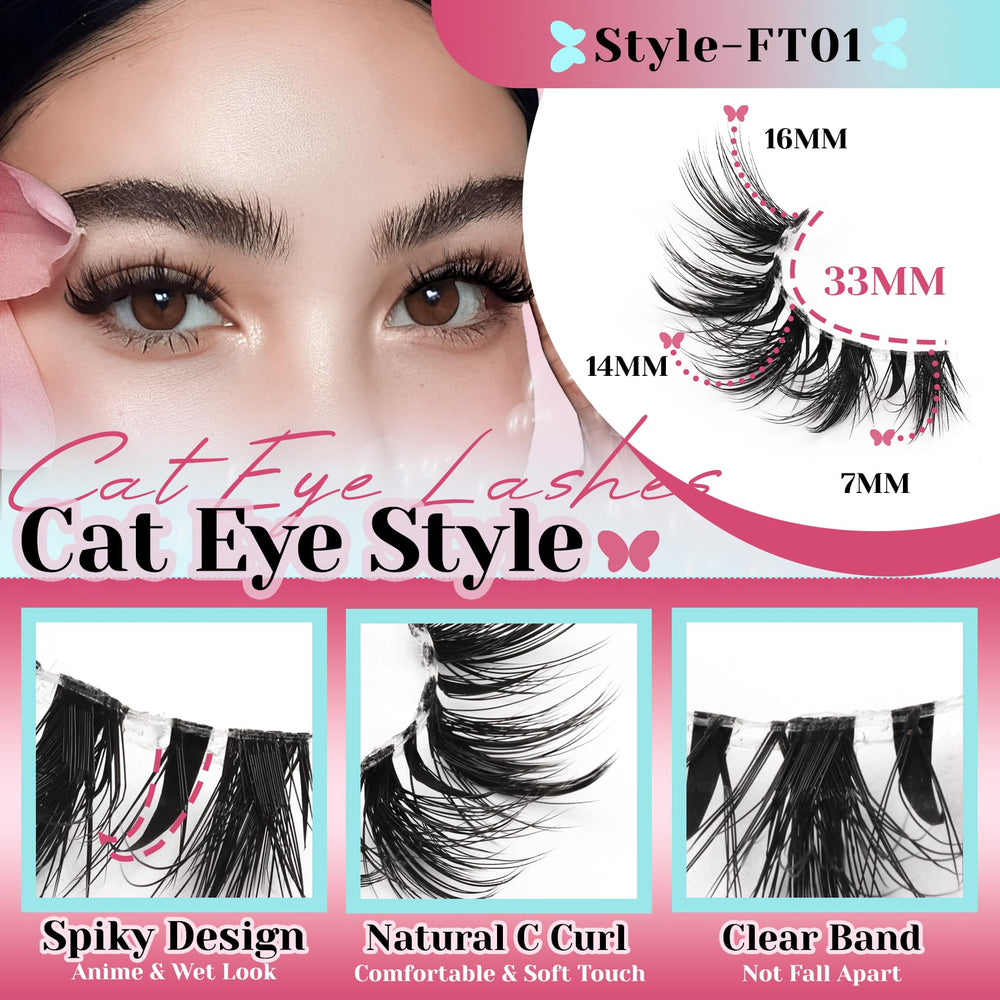 Losha Lashes Wispy Cat Eye – Bande transparente et longueur 7–16 mm pour un port confortable.