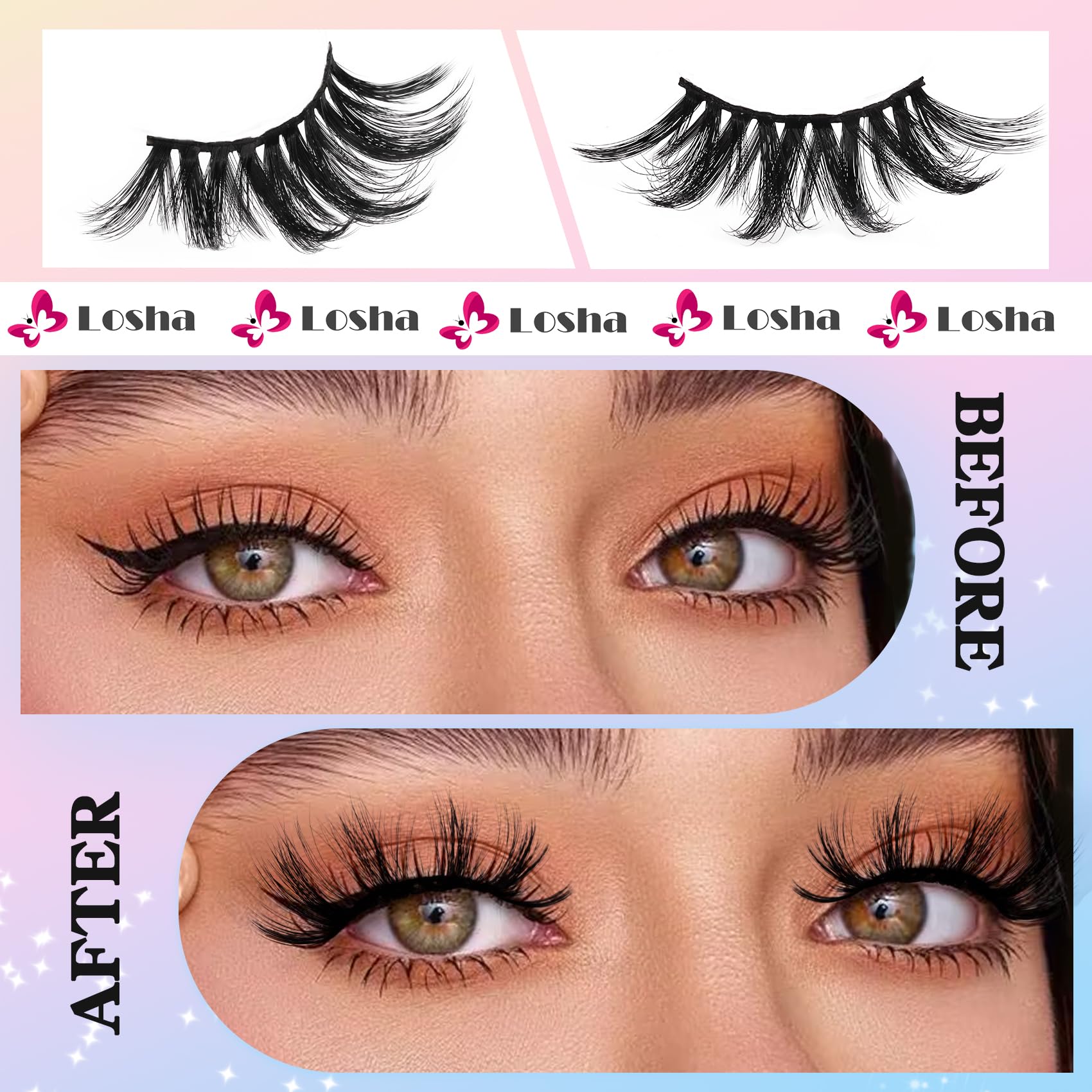 Cils Losha, effet croisé luxueux pour un look sophistiqué.