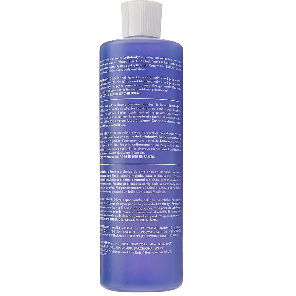Texture soyeuse de Lottabody Setting Lotion pour du volume et une tenue durables.