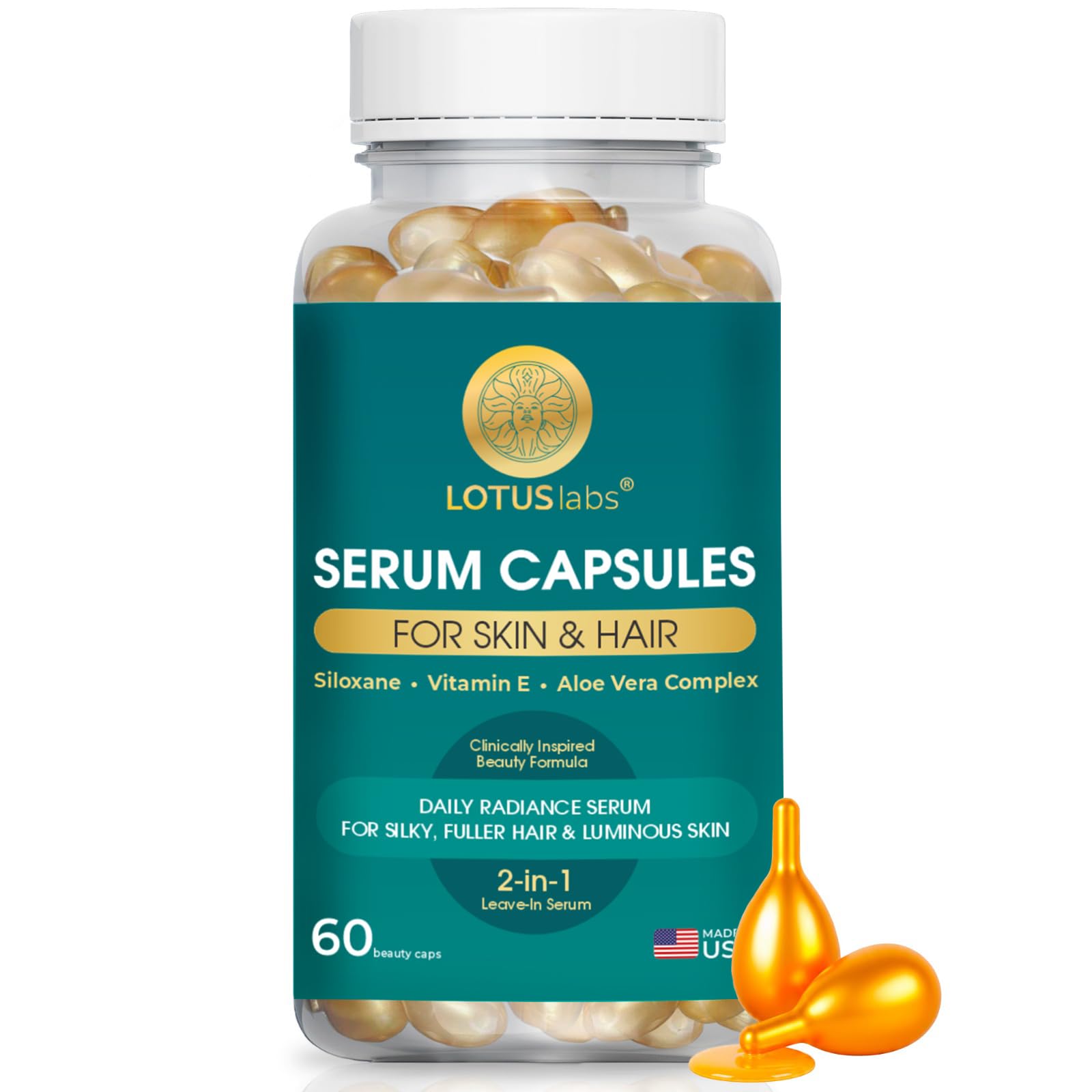 Lotus Laboratories capsules-serum 2-en-1, dosage précis pour cheveux et peau.