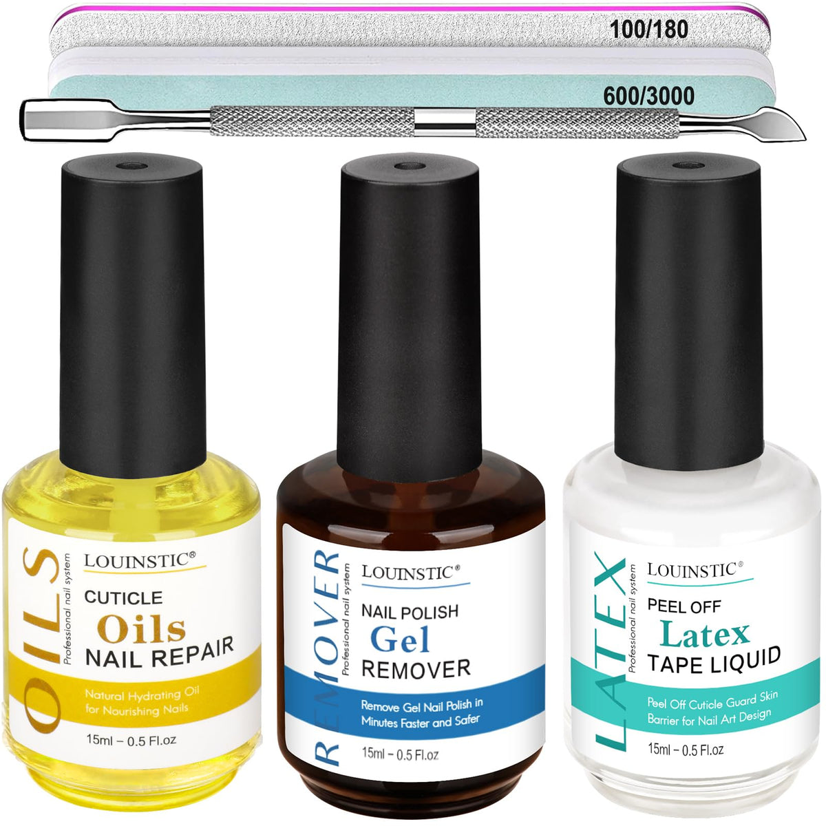 LOUINSTIC démaquillant gel bouteille: élimination rapide et douce du vernis gel.