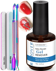 Dissolvant Gel Louinstic : bouteille 15 ml prête pour usage rapide à domicile.