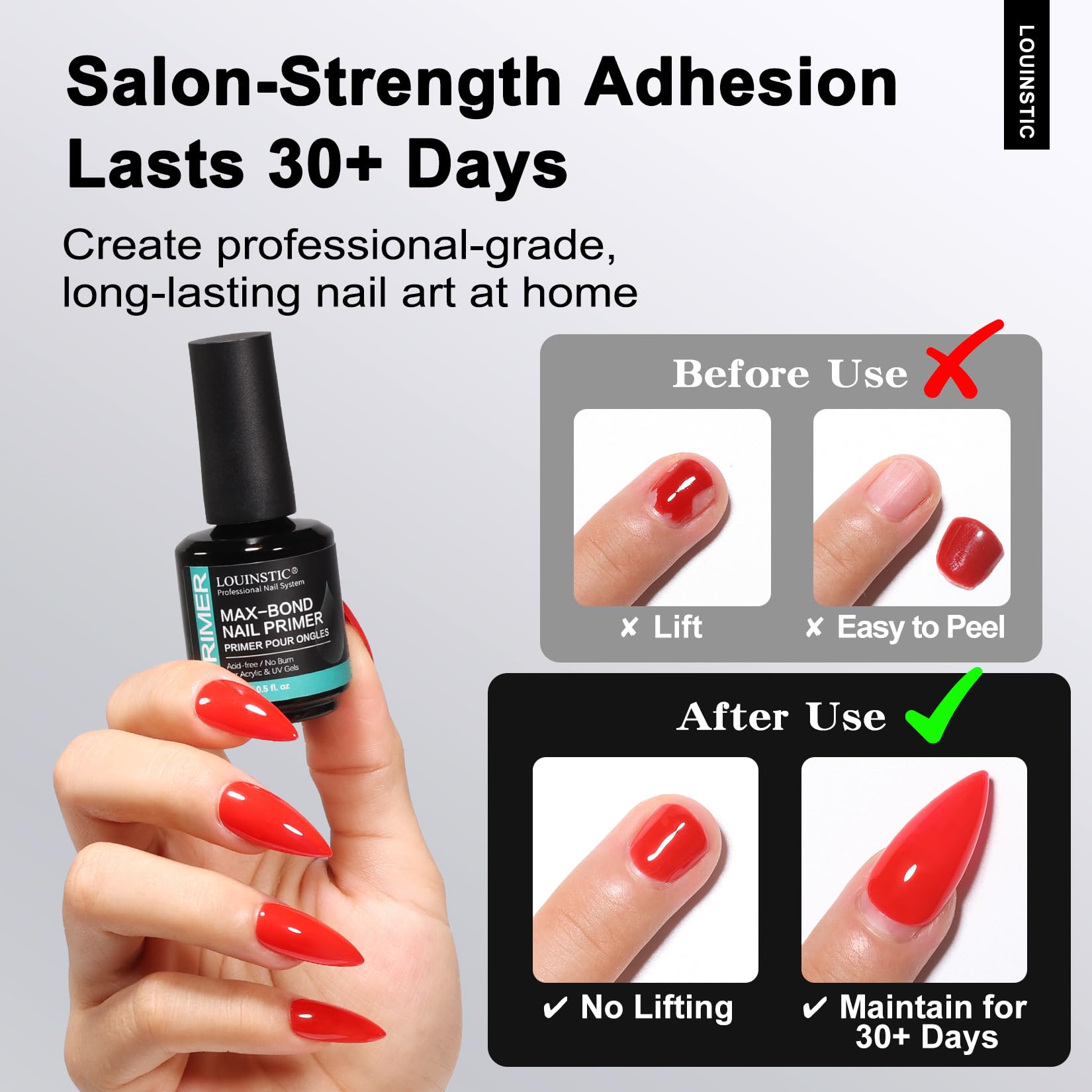 Louinstic Primer applicateur sur ongle pour préparation précise.