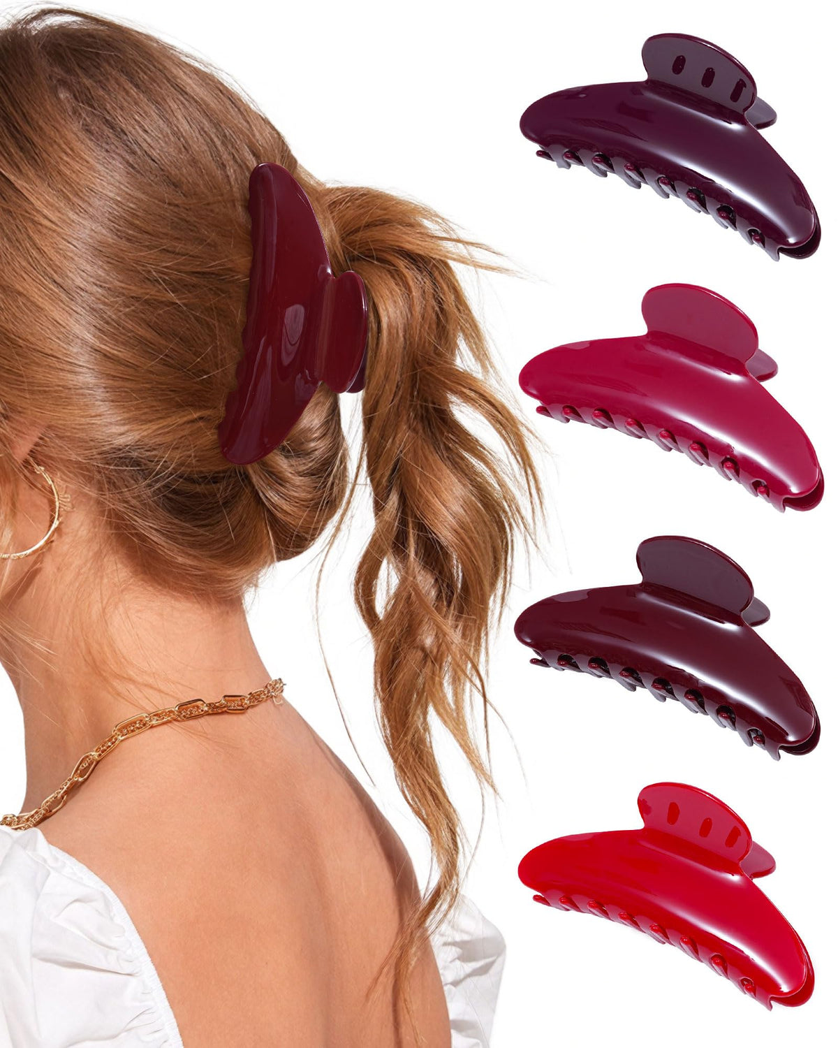 Pinces Lourny en acrylique grand cerise rouge, fixation durable pour cheveux.
