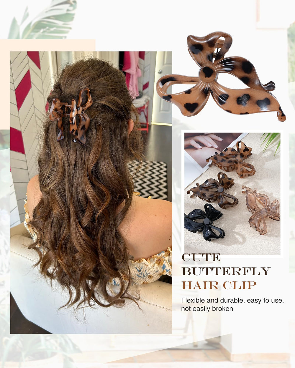 Lourny Pinces Papillon Gris, convient à toutes les coiffures et occasions.