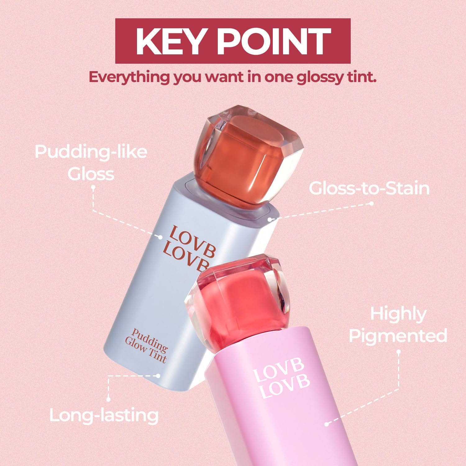 LOVB LOVB Pudding Glow Application satinée : texture légère et agréable sur les lèvres.