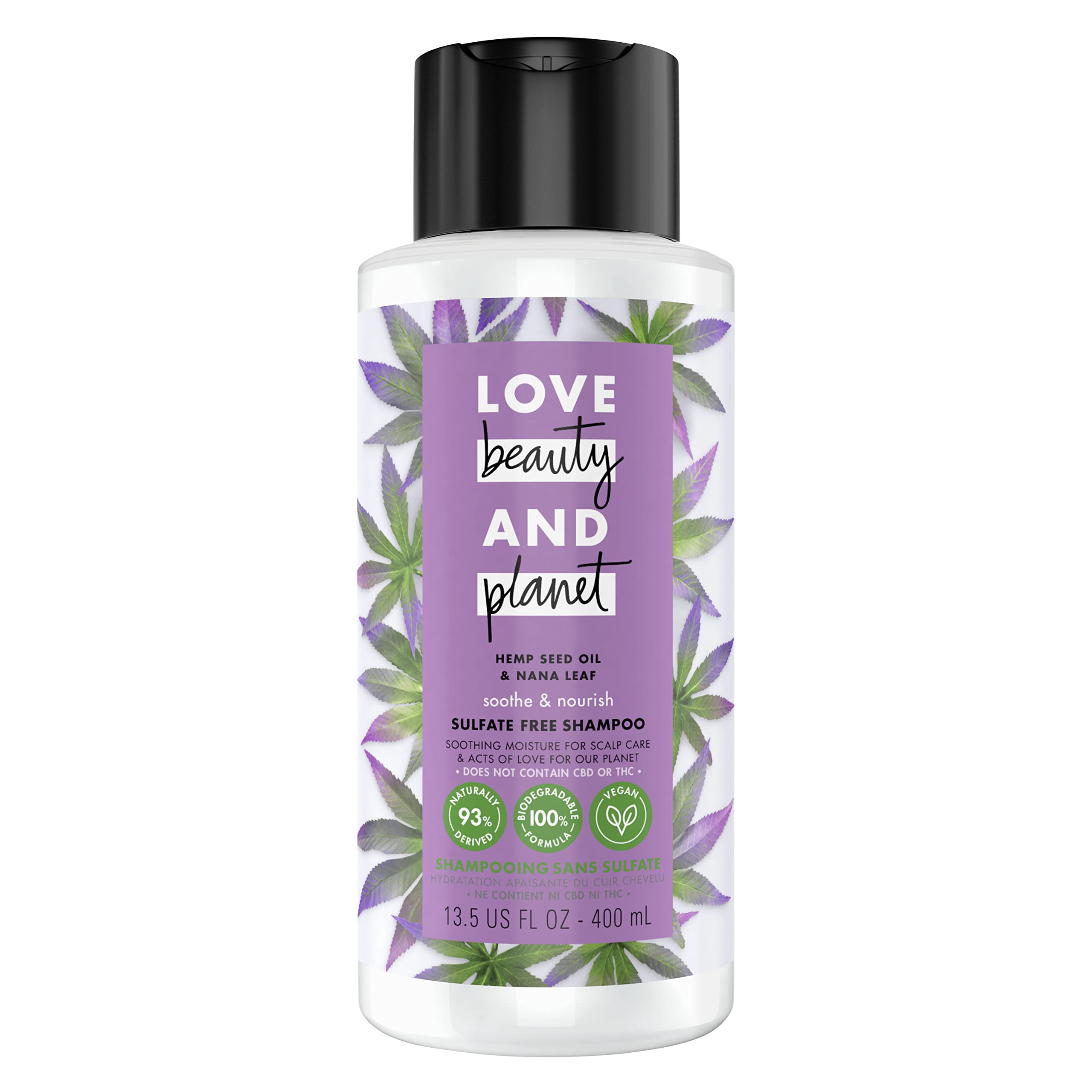 Love Beauty and Planet - bouteille shampoing chanvre-feuille-nana, hydratation cuir chevelu