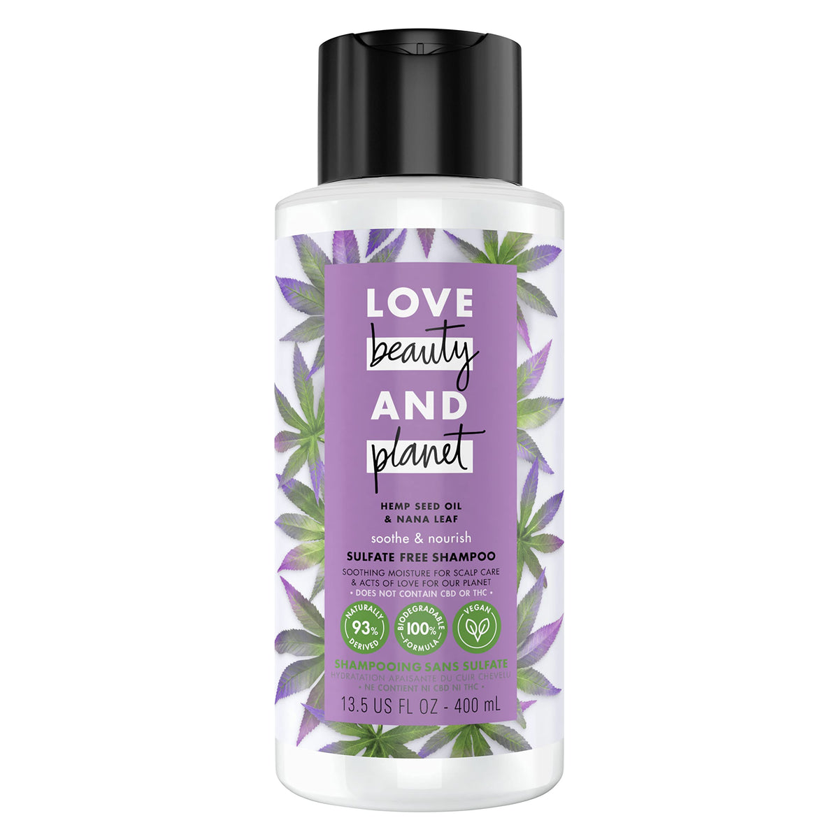 Love Beauty and Planet - bouteille shampoing chanvre-feuille-nana, hydratation cuir chevelu