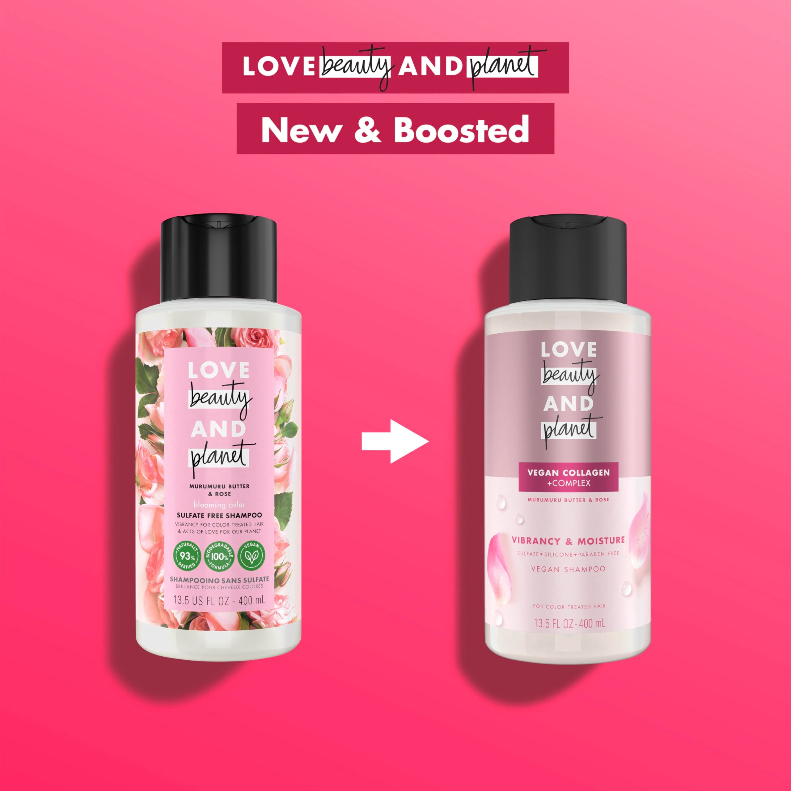 Love Beauty And Planet shampoo bouteille verte: packaging recyclé qui réduit l'impact environnemental