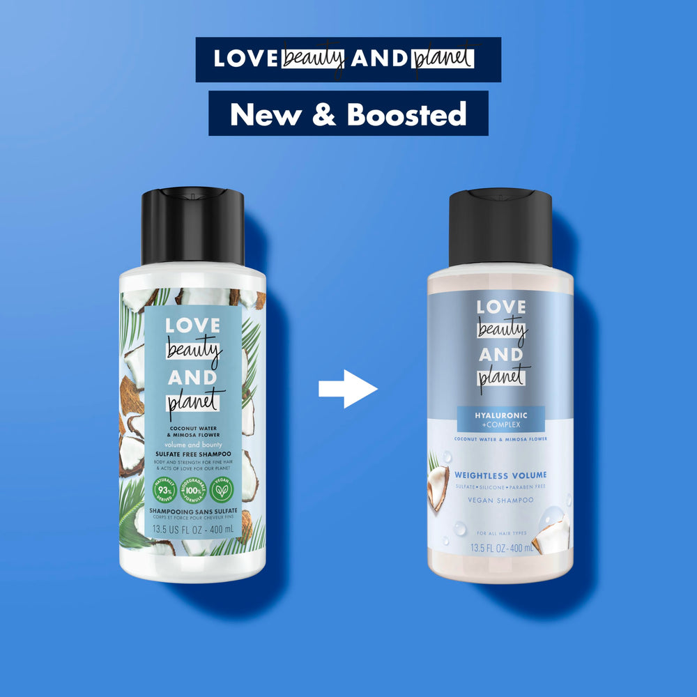 Love Beauty and Planet Weightless Volume Conditioner application on mid-length hair.