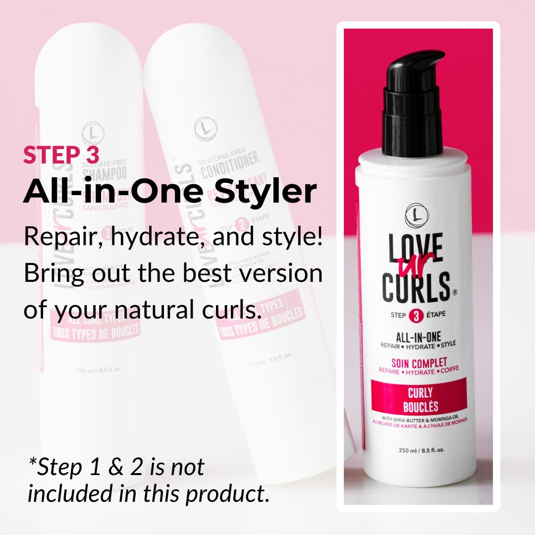 Love Ur Curls crème-coiffante appliquée sur boucles, définition naturelle et douceur.
