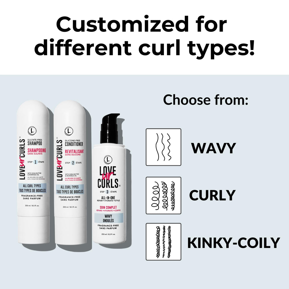 Love Ur Curls Ensemble visuel sans parfum : présentation claire de la routine capillaire.
