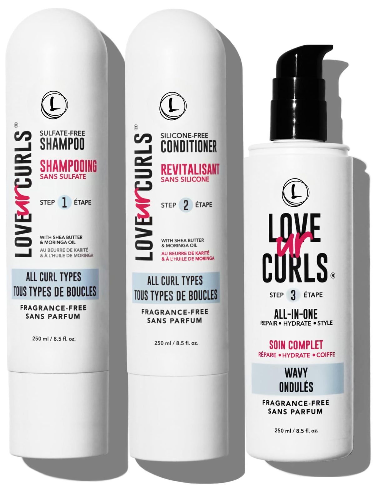 Love Ur Curls Shampoing sans parfum : bouteille élégante nettoie en douceur les boucles.