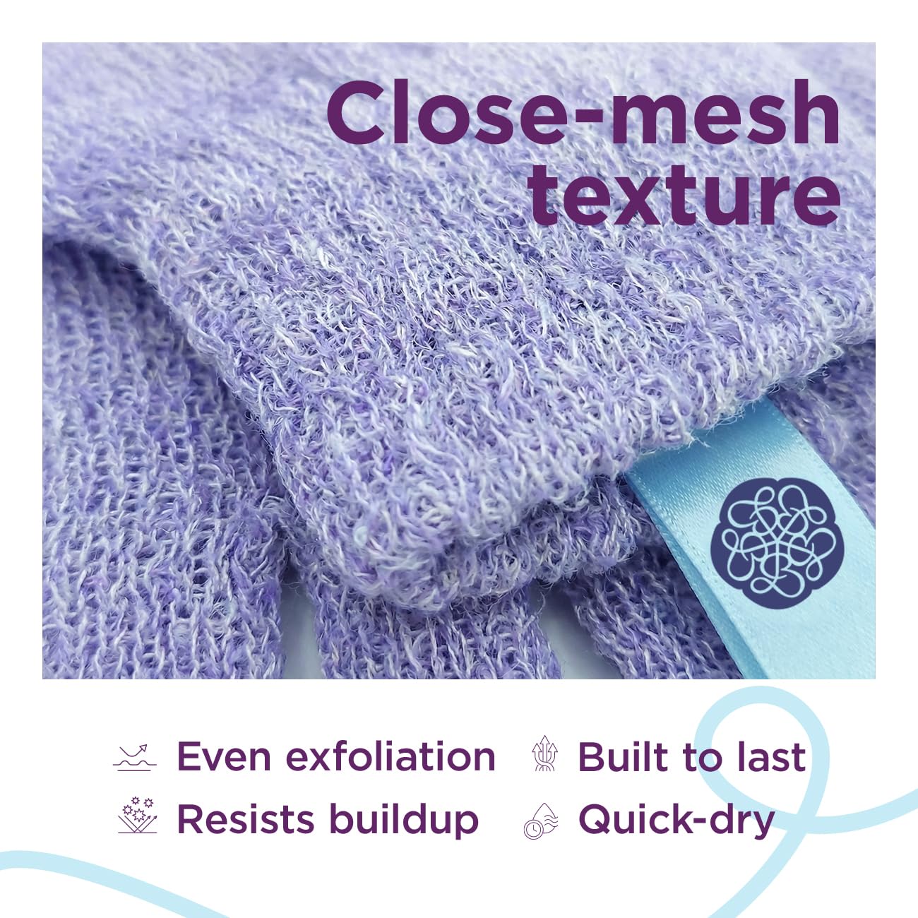 LoveBeing gants-exfoliants-corps-anse-de-rangement, séchage rapide et rangement facilité.