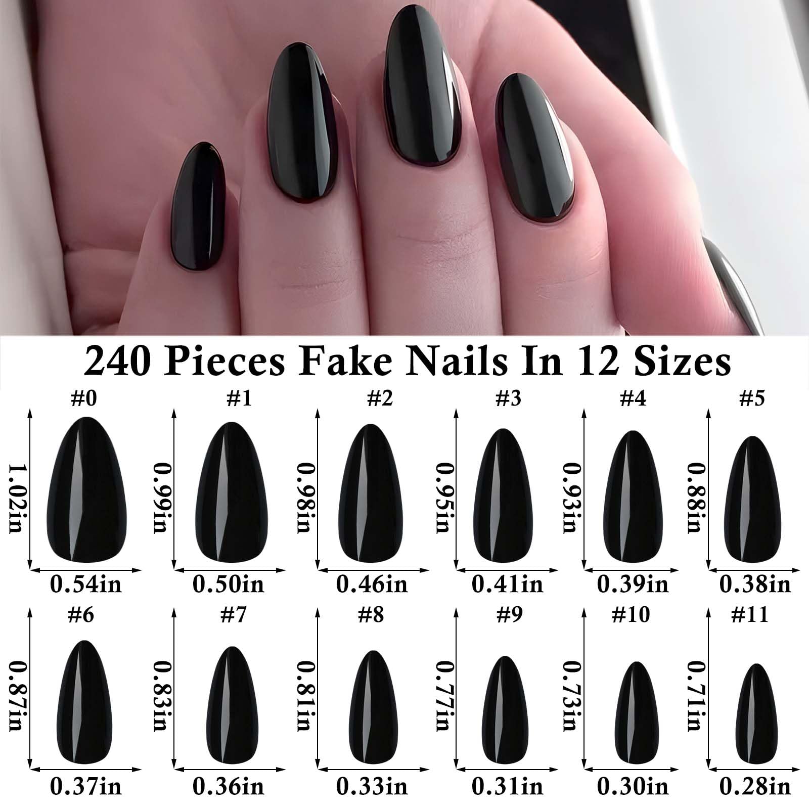 LoveOurHome kit d’ongles adhésifs amande noirs, prêt à poser.