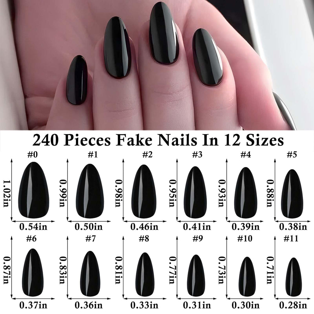 LoveOurHome kit d’ongles adhésifs amande noirs, prêt à poser.