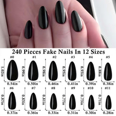 LoveOurHome kit d’ongles adhésifs amande noirs, prêt à poser.