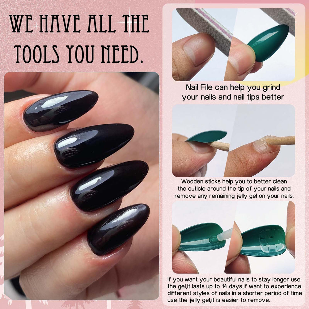LoveOurHome ongles adhésifs amande noirs, forme en amande allongée tendance.