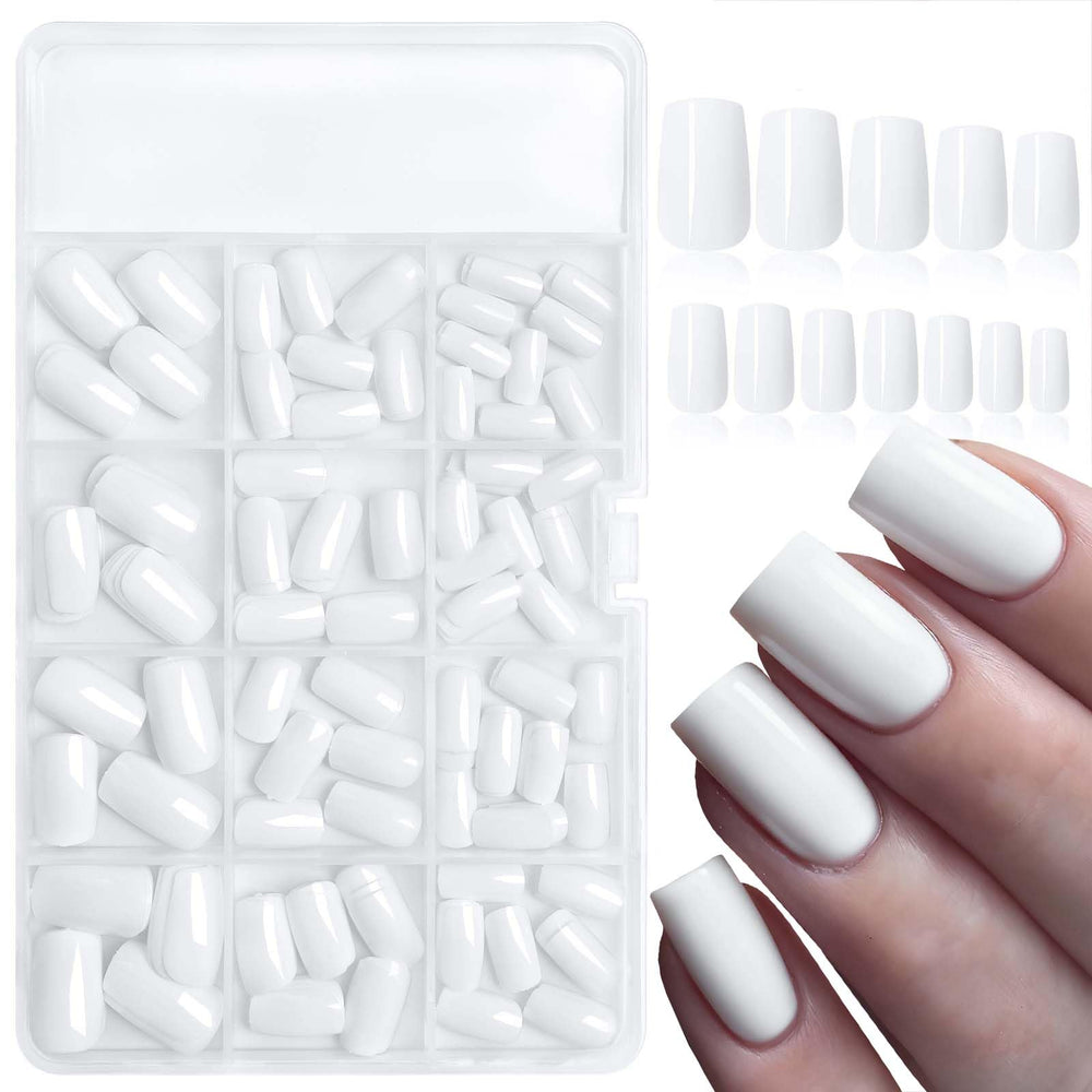 LoveOurHome onglets carré blancs moyen, fini gel brillant pour une manucure rapide