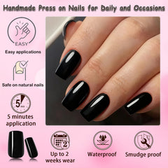 LoveOurHome onglets autocollants carrés noirs finition gel brillant longue tenue