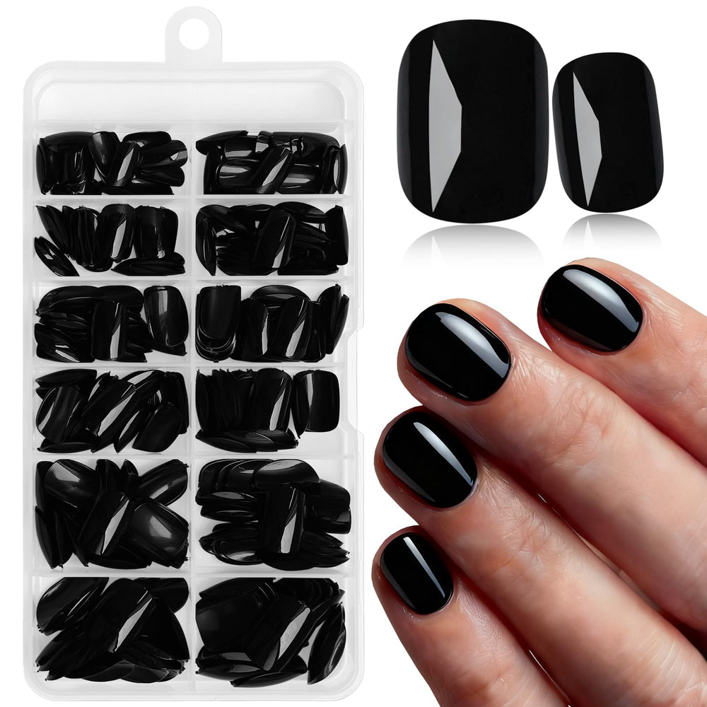 LoveOurHome ongles à poser noirs, finition brillante pour une manucure rapide à domicile.
