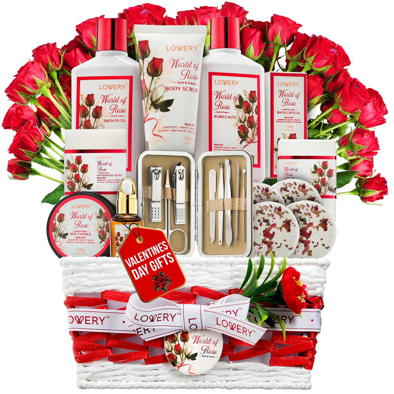 LOVERY Panier-bain-rose: coffret cadeau relaxant pour spa à domicile