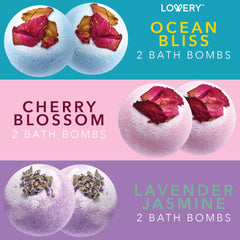 Boules de bain Lovery violet lavande jasmin pour relaxation et douceur.
