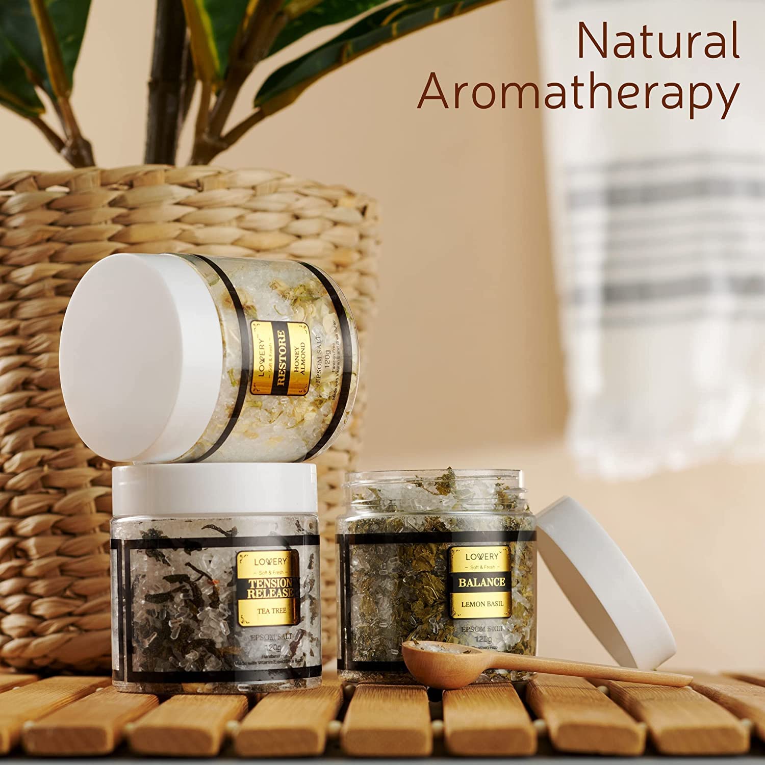 LOVERY Sels Epsom Citron-Basilic dans le pot, énergie fraîche et peau douce.