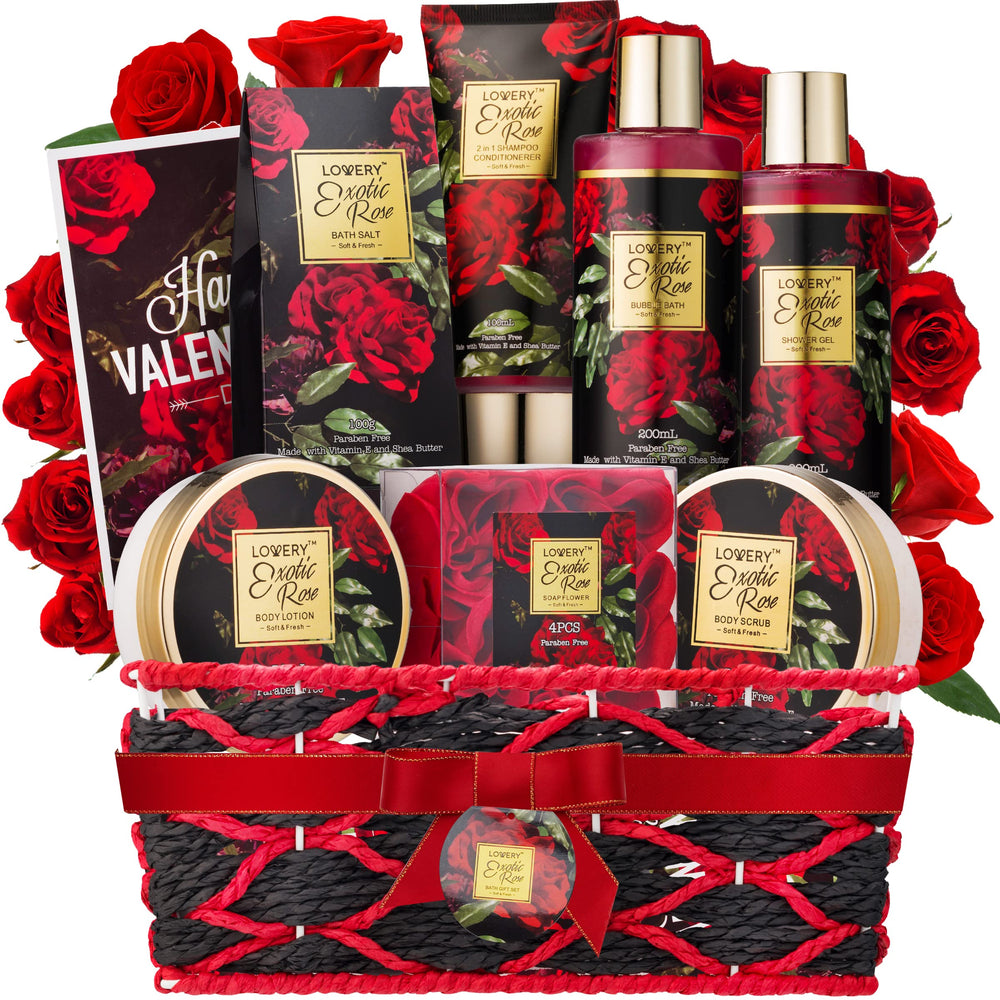 LOVERY Panier cadeau Rose exotique prêt à offrir, présentation luxueuse.