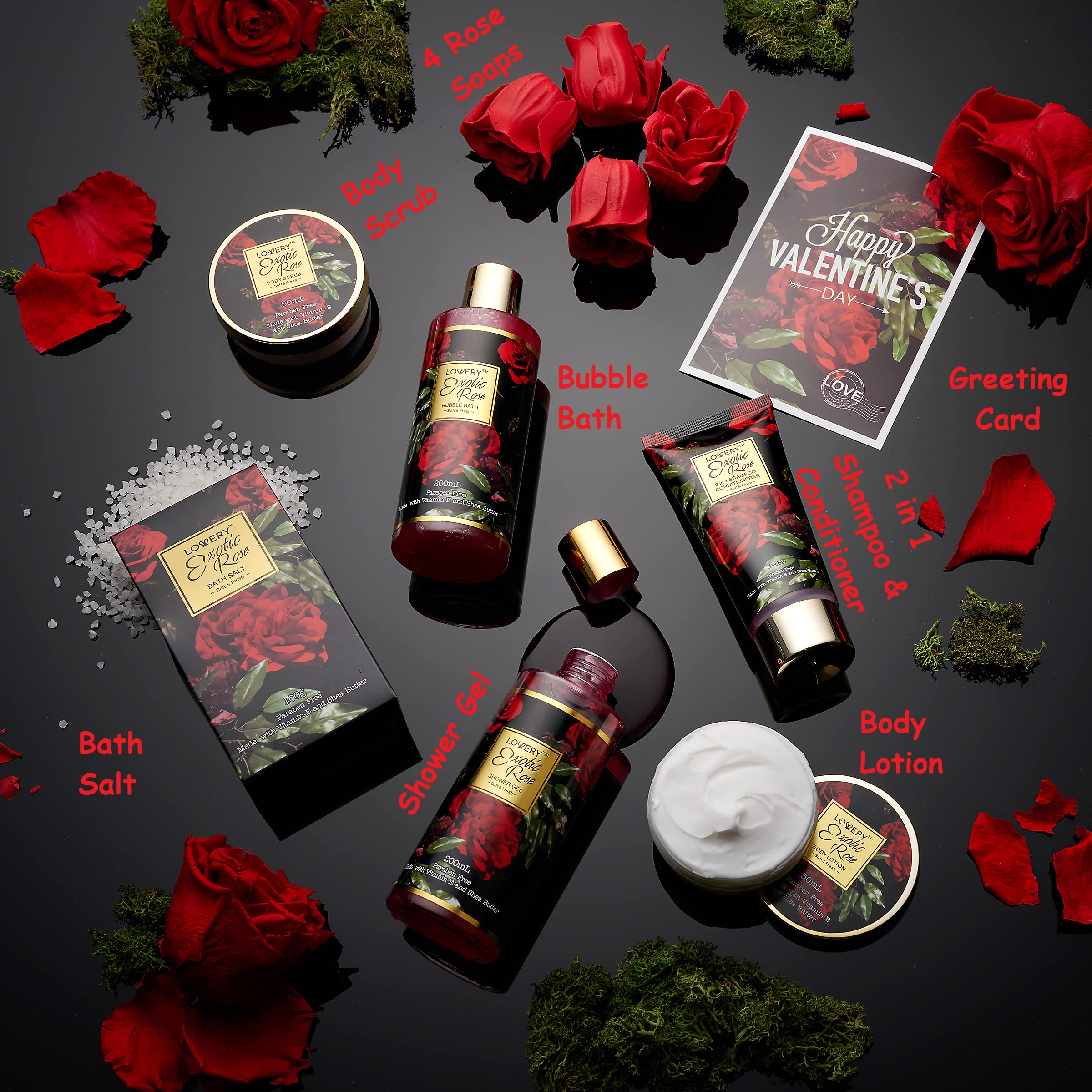 LOVERY Petales de rose et savon parfumé, rituel romantique et délicat.